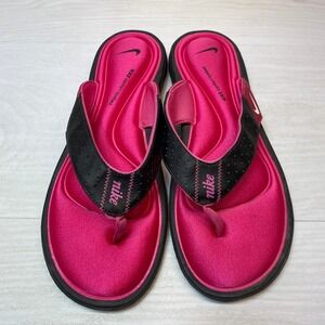 Nike Womens 11 Comfort Footbed Flip Flops Thong Sandals Pink Black Athletic